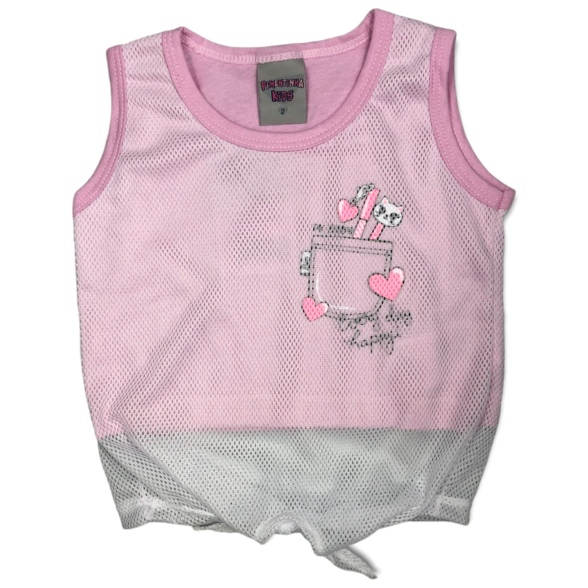 Cropped Menina Coracoes Rosa - Pimentinha Kids