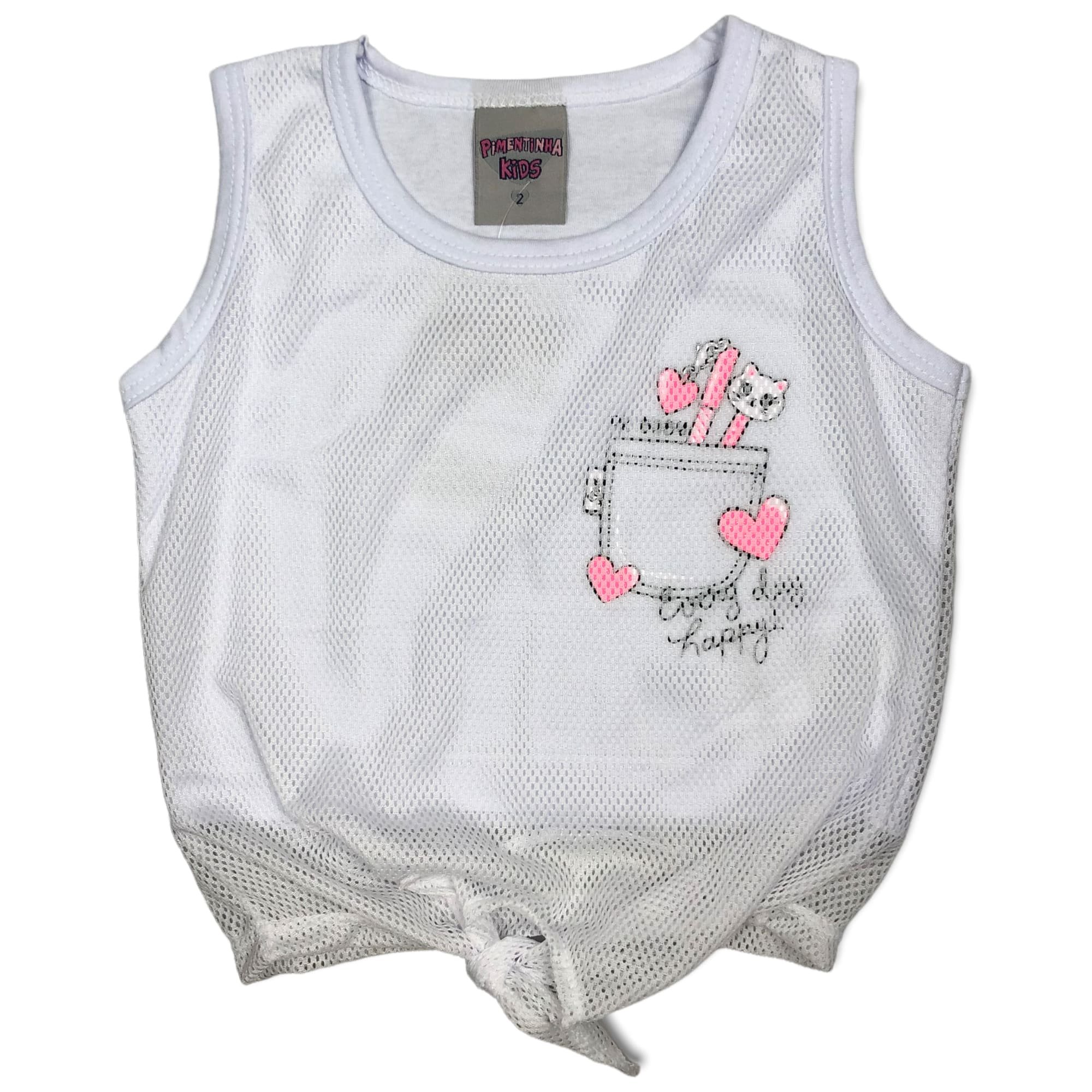 Cropped Menina Coracoes Branco - Pimentinha Kids