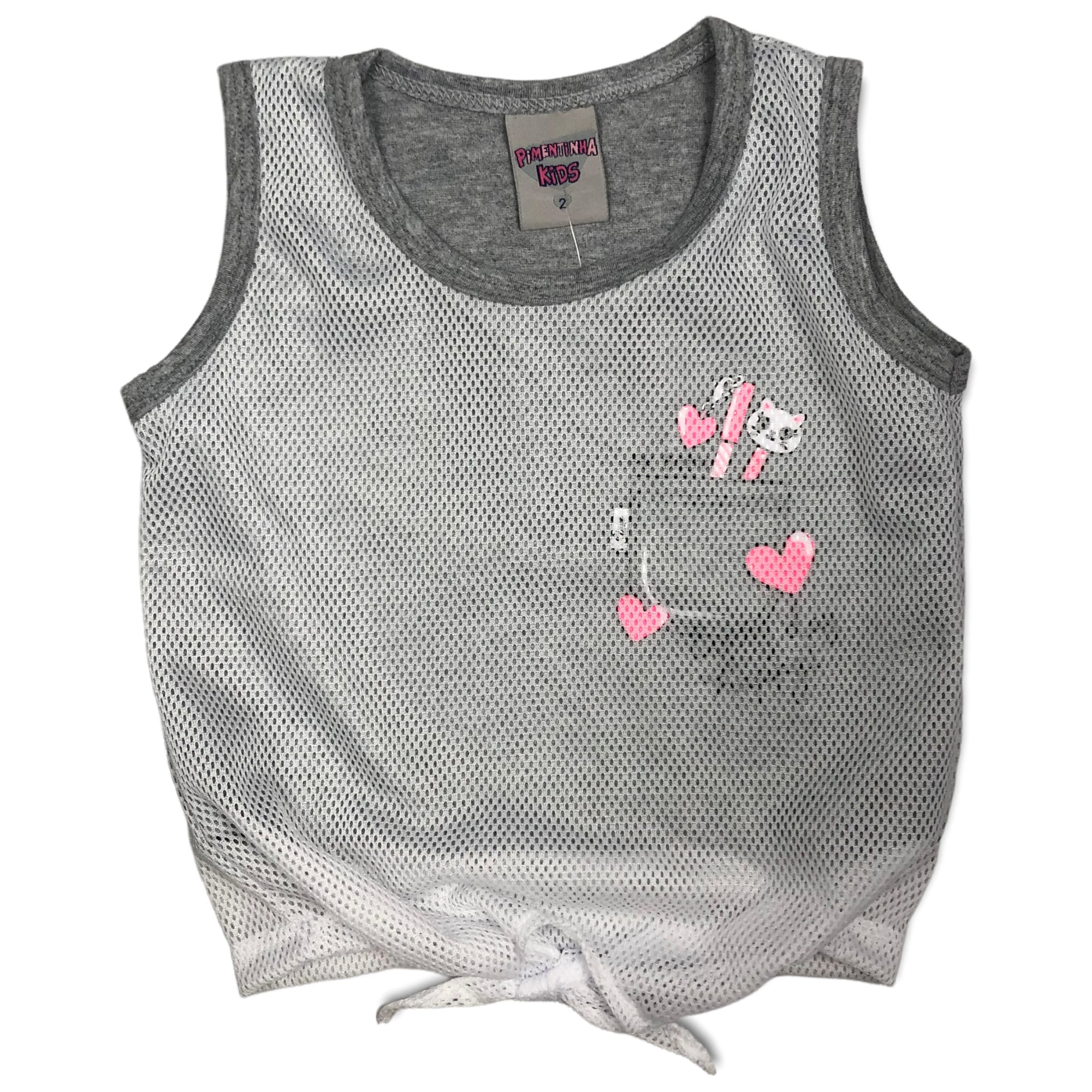 Cropped Menina Coracoes Cinza - Pimentinha Kids