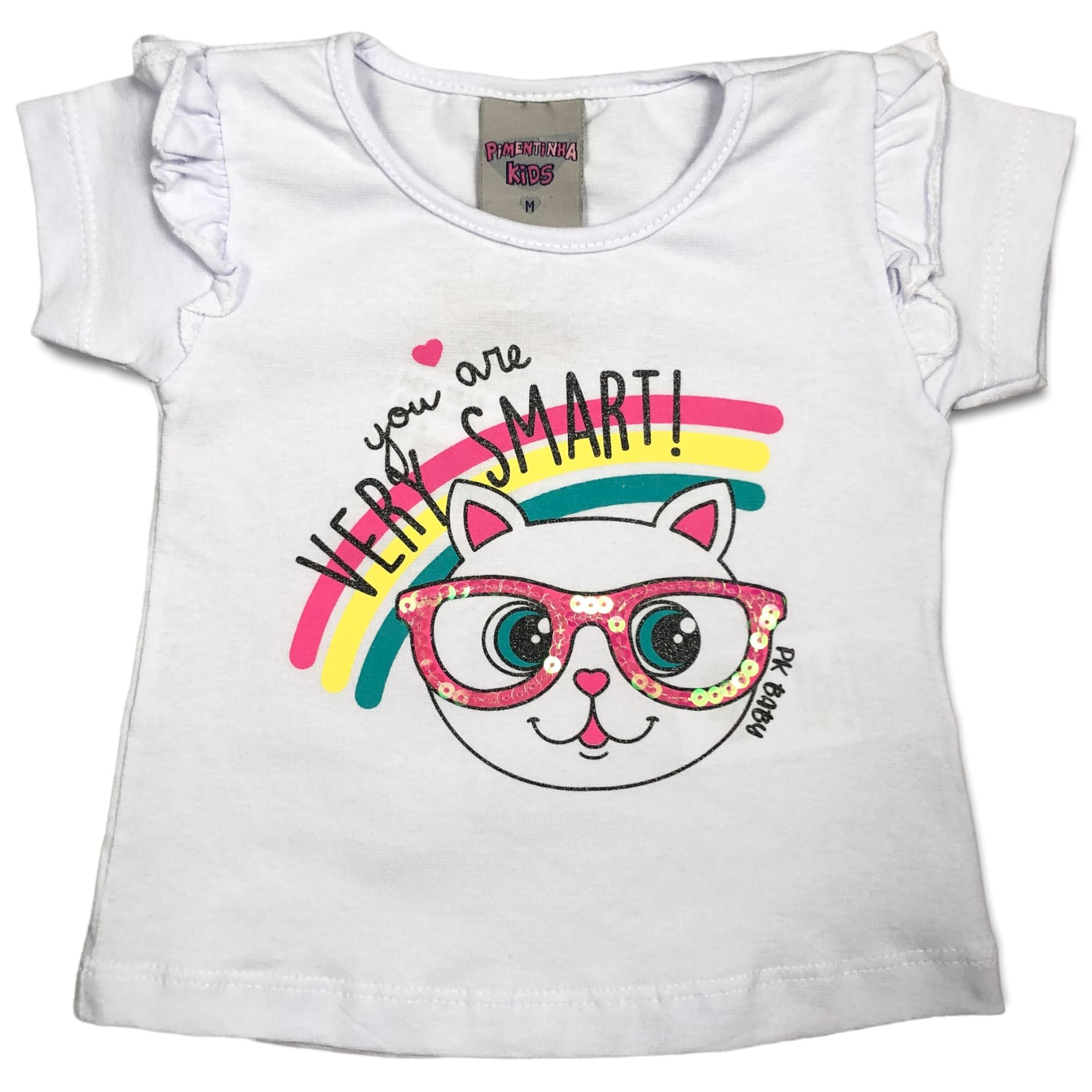 Blusa Bebê Menina Gatinha De Oculos Branco - Pimentinha Kids