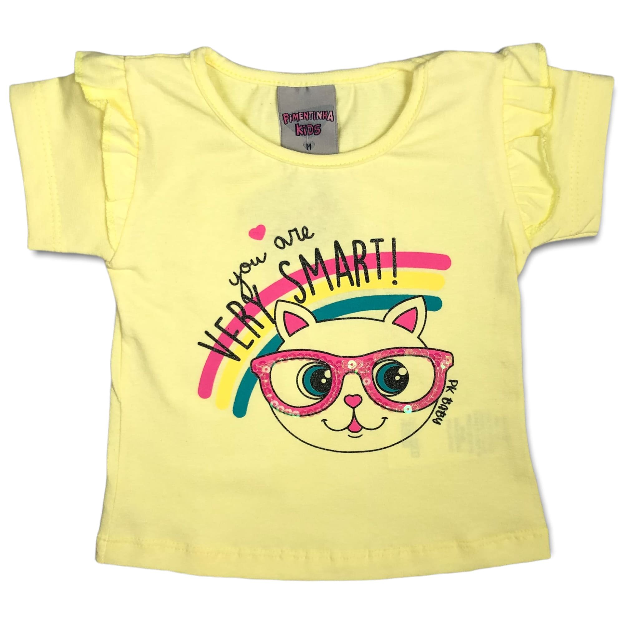 Blusa Bebê Menina Gatinha De Oculos Amarelo - Pimentinha Kids