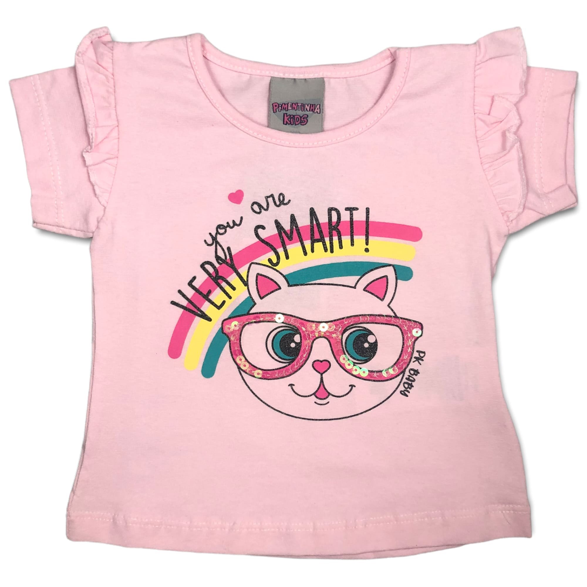 Blusa Bebê Menina Gatinha De Oculos Rosa - Pimentinha Kids