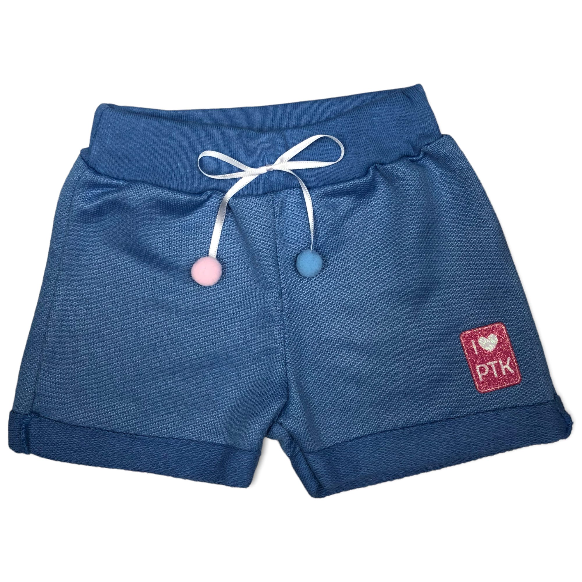 Short Bebê Menina Pompom Azul - Pimentinha Kids