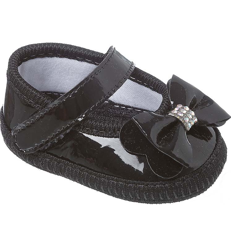 Sapatilha Para Bebê Em Verniz Laço Preto - Keto Baby