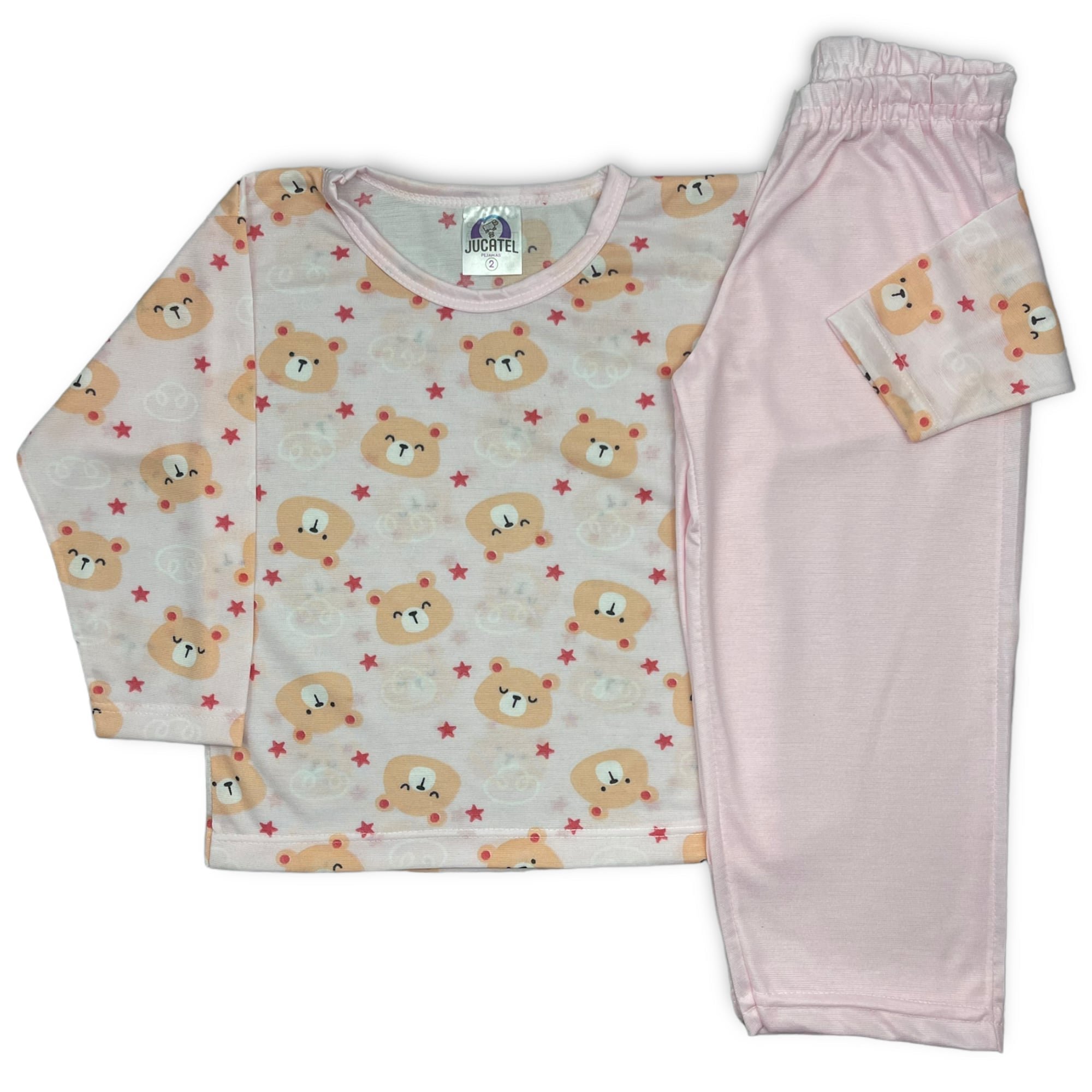 Pijama Infantil Menina Manga Longa Ursos Rosa Jucatel