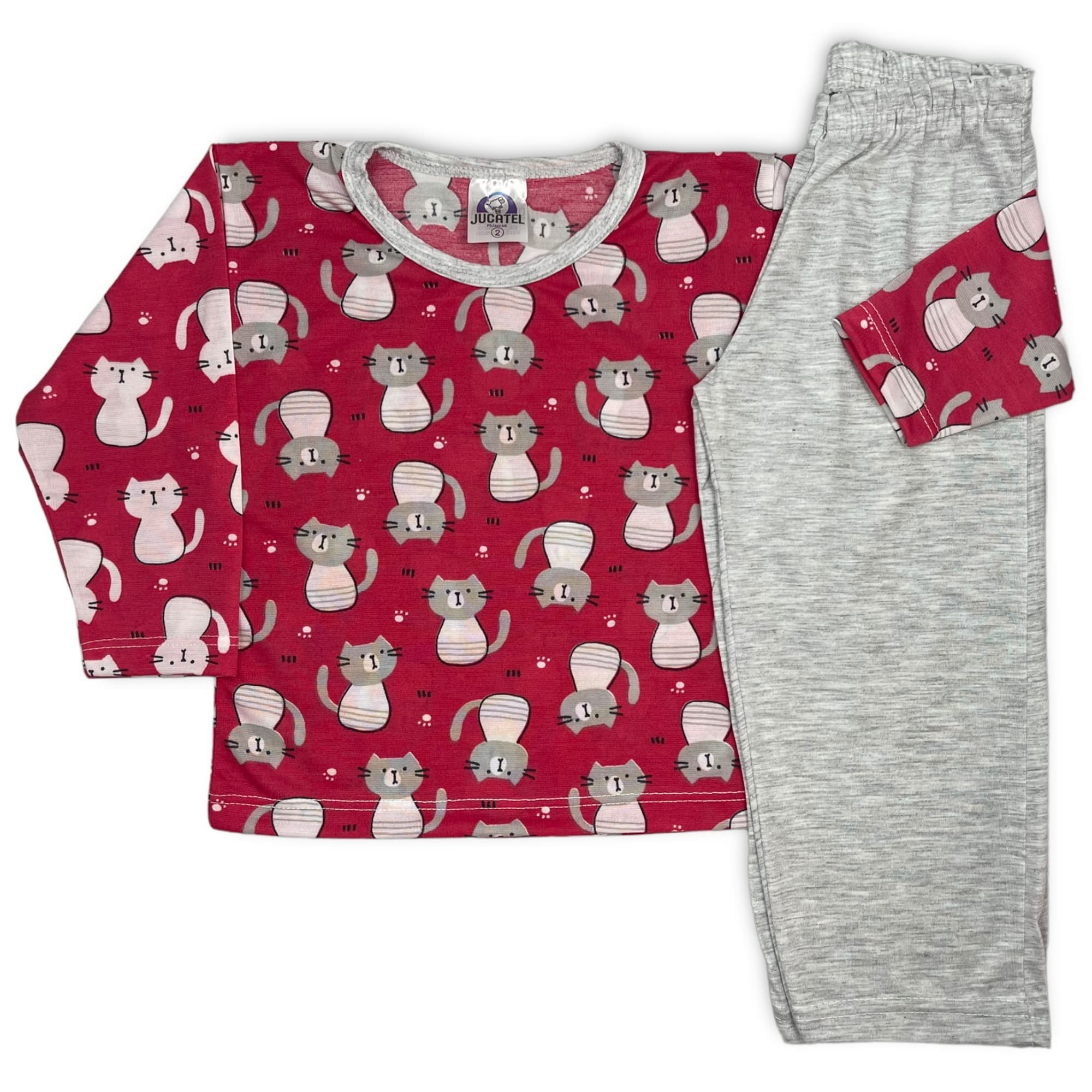 Pijama Infantil Menina Manga Longa Gatinha Pink Jucatel