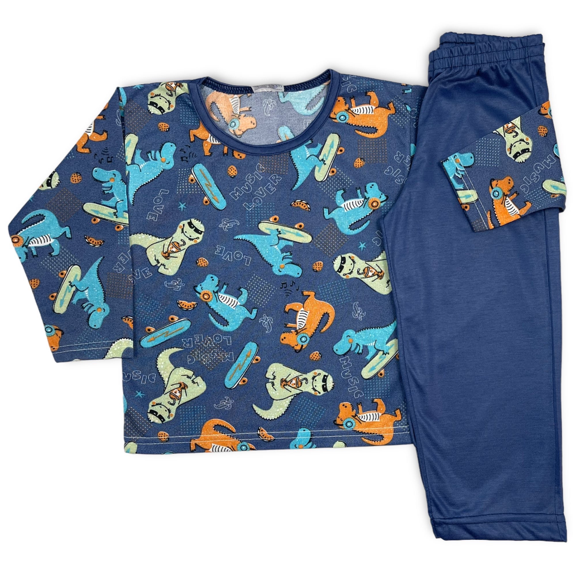 Pijama Infantil Menina Manga Longa Dino Azul Jucatel