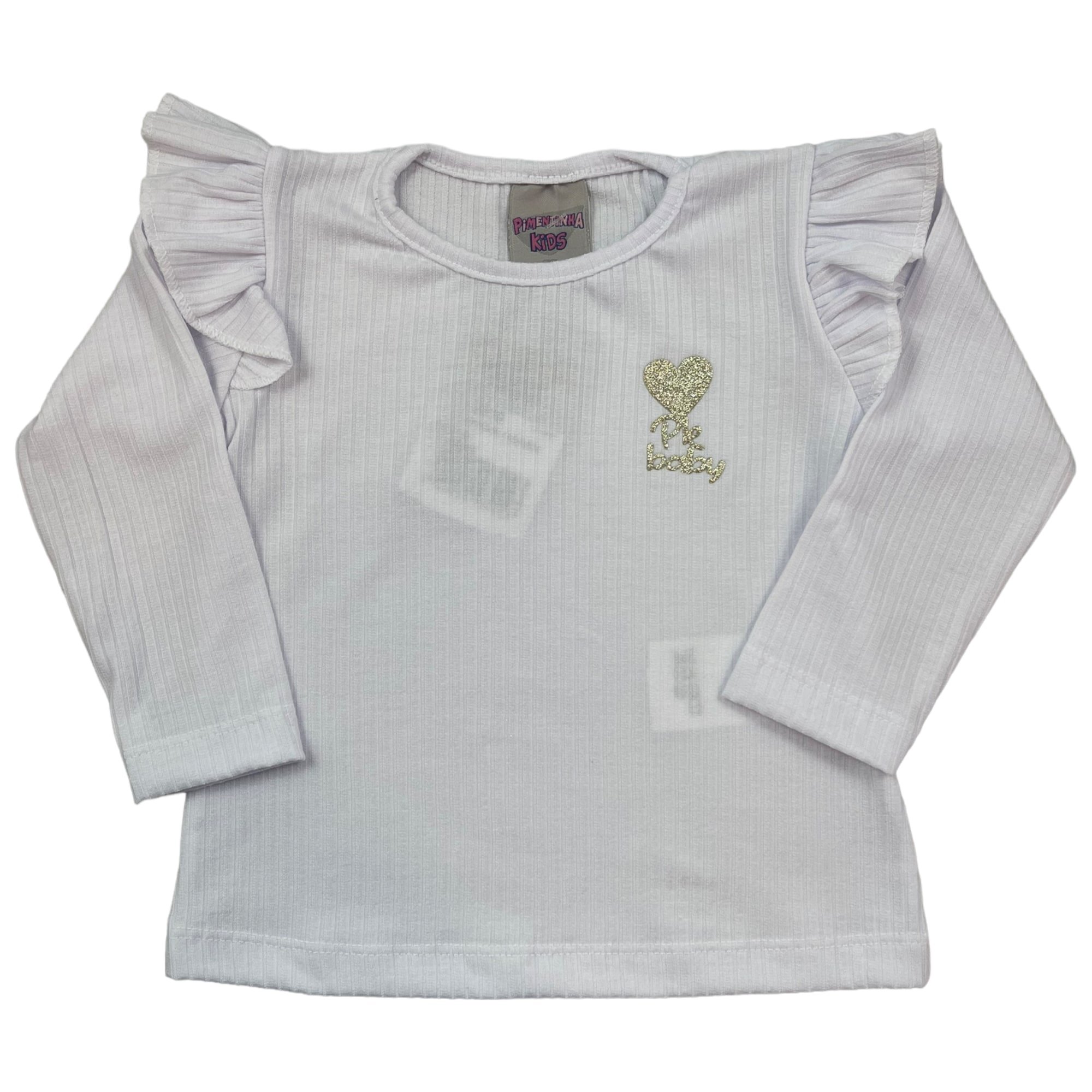 Blusa Bebê Menina Canelada Branco - Pimentinha Kids