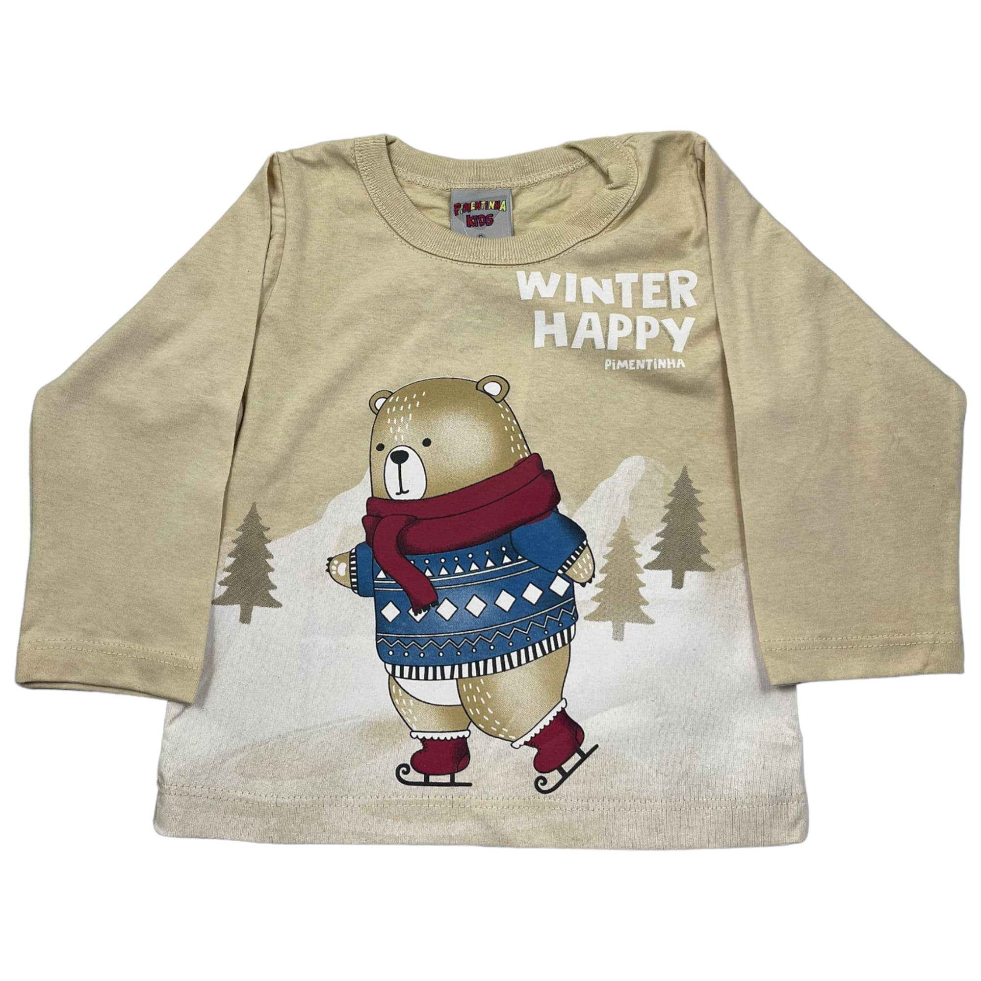 Blusa Bebê Menino Winter Happy Urso Bege - Pimentinha Kids