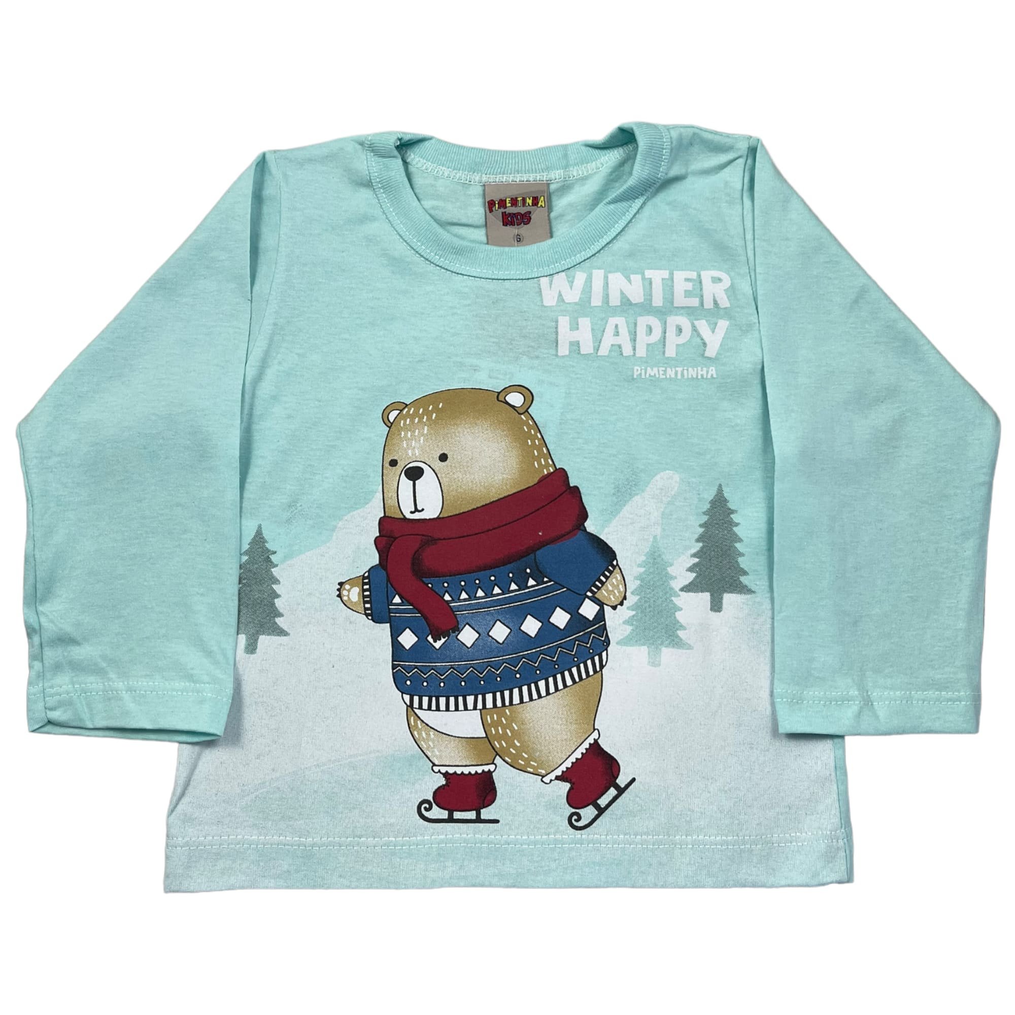 Blusa Bebê Menino Winter Happy Urso Verde Agua - Pimentinha Kids