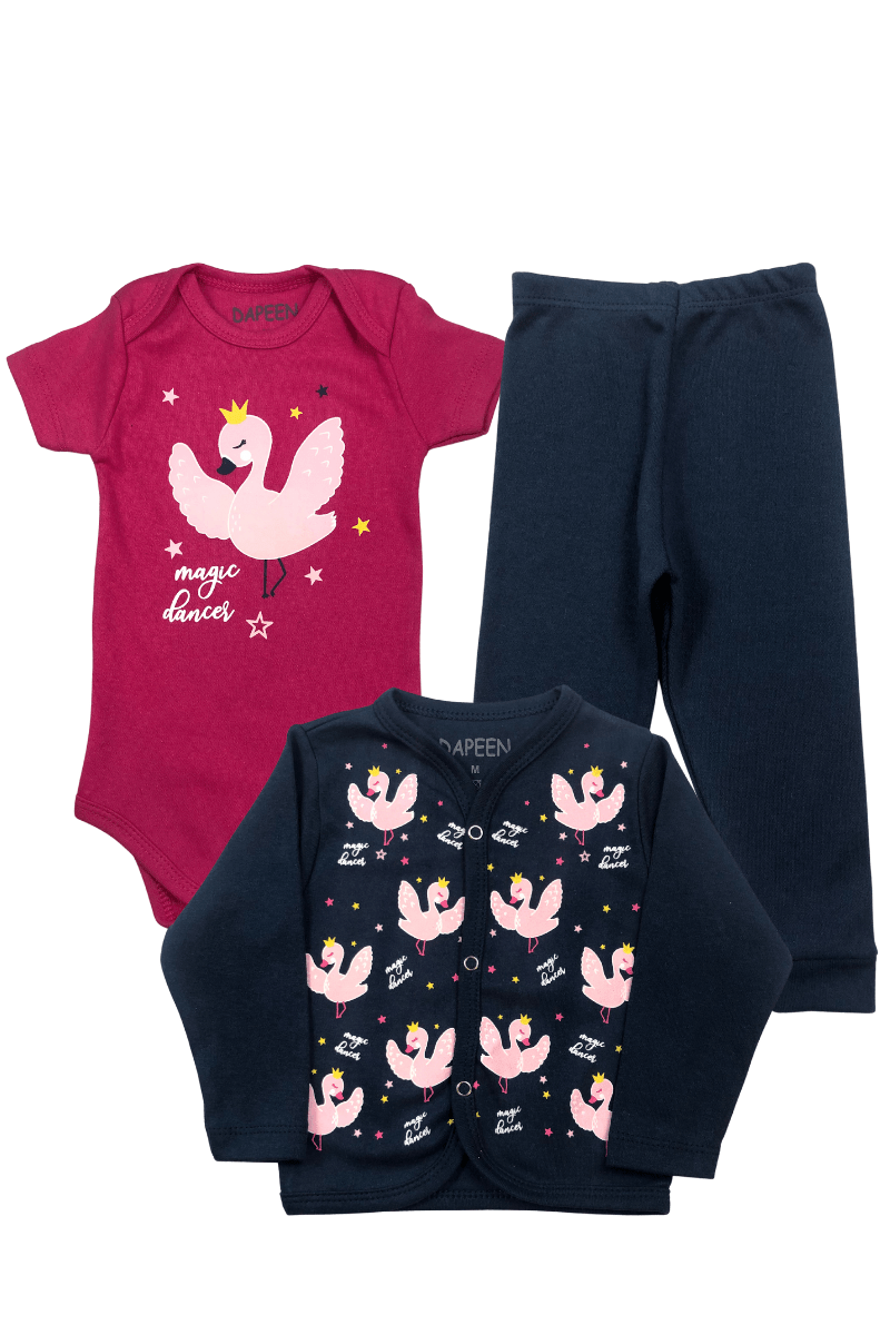 Kit Body Bebê Menina 3 Peças Cinse Magic Dance Pink Dapeen