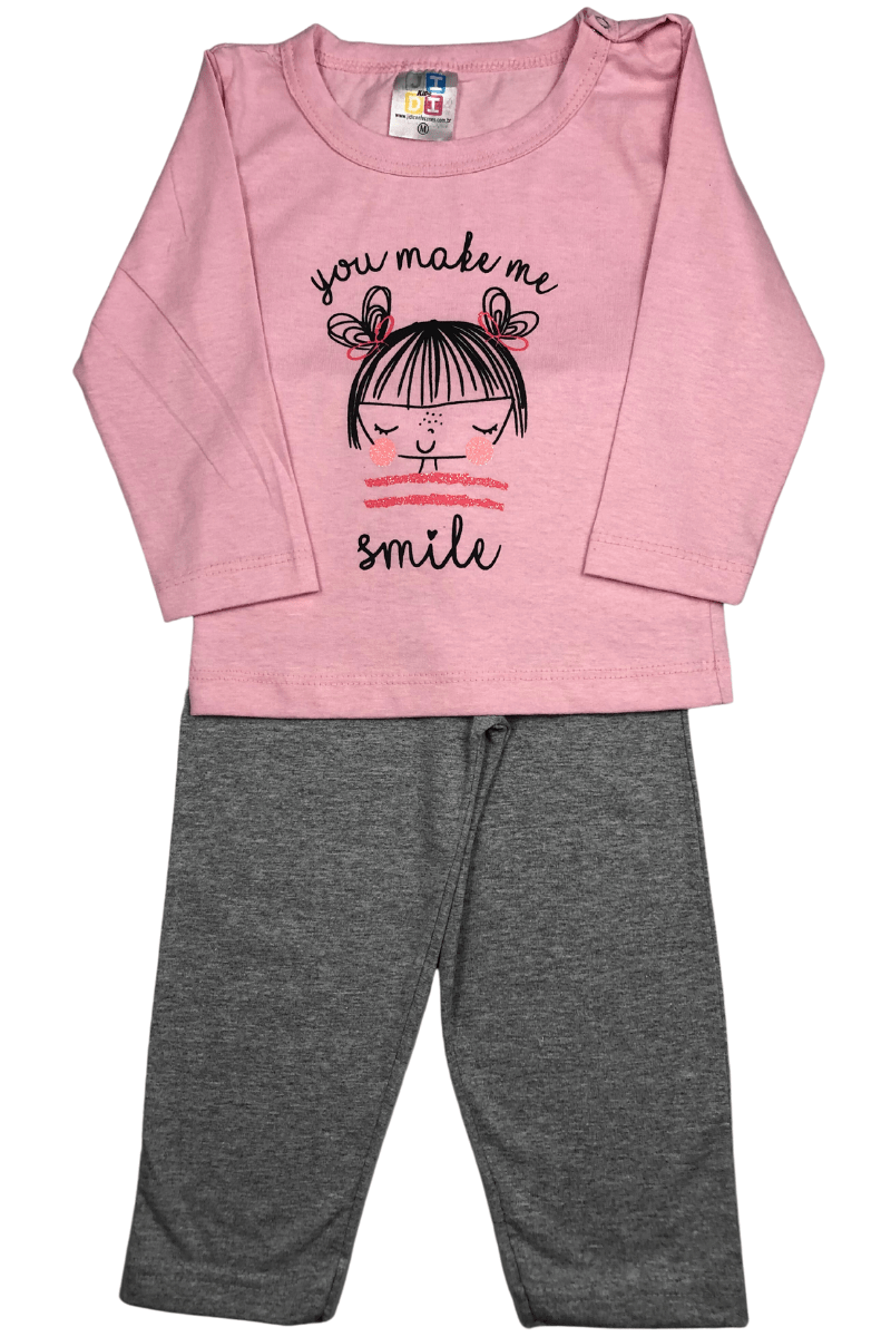 Conjunto Pijama Bebê Menina Smile Mescla - Jidi Kids
