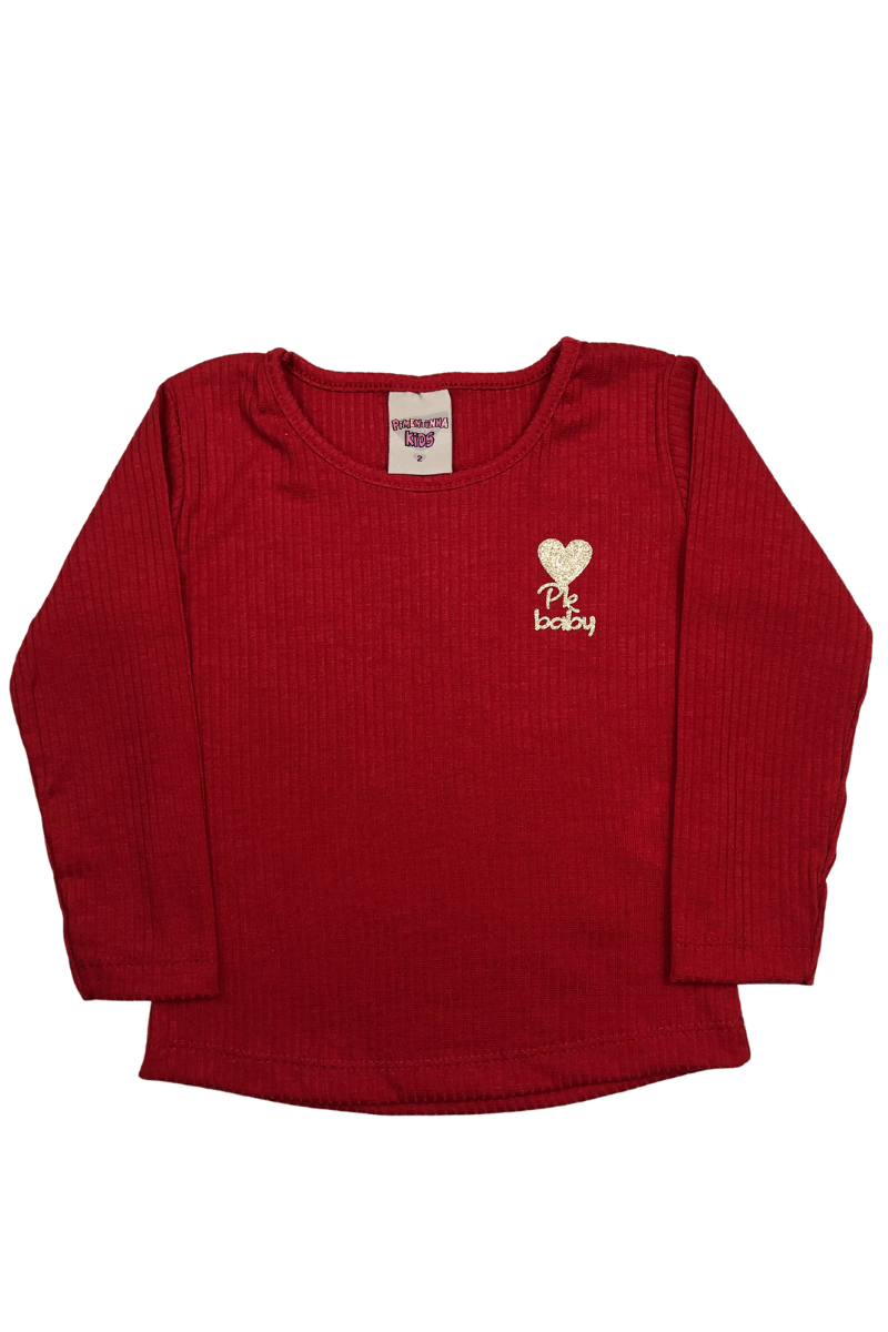 Blusa Menina Canelada Vermelho - Pimentinha Kids