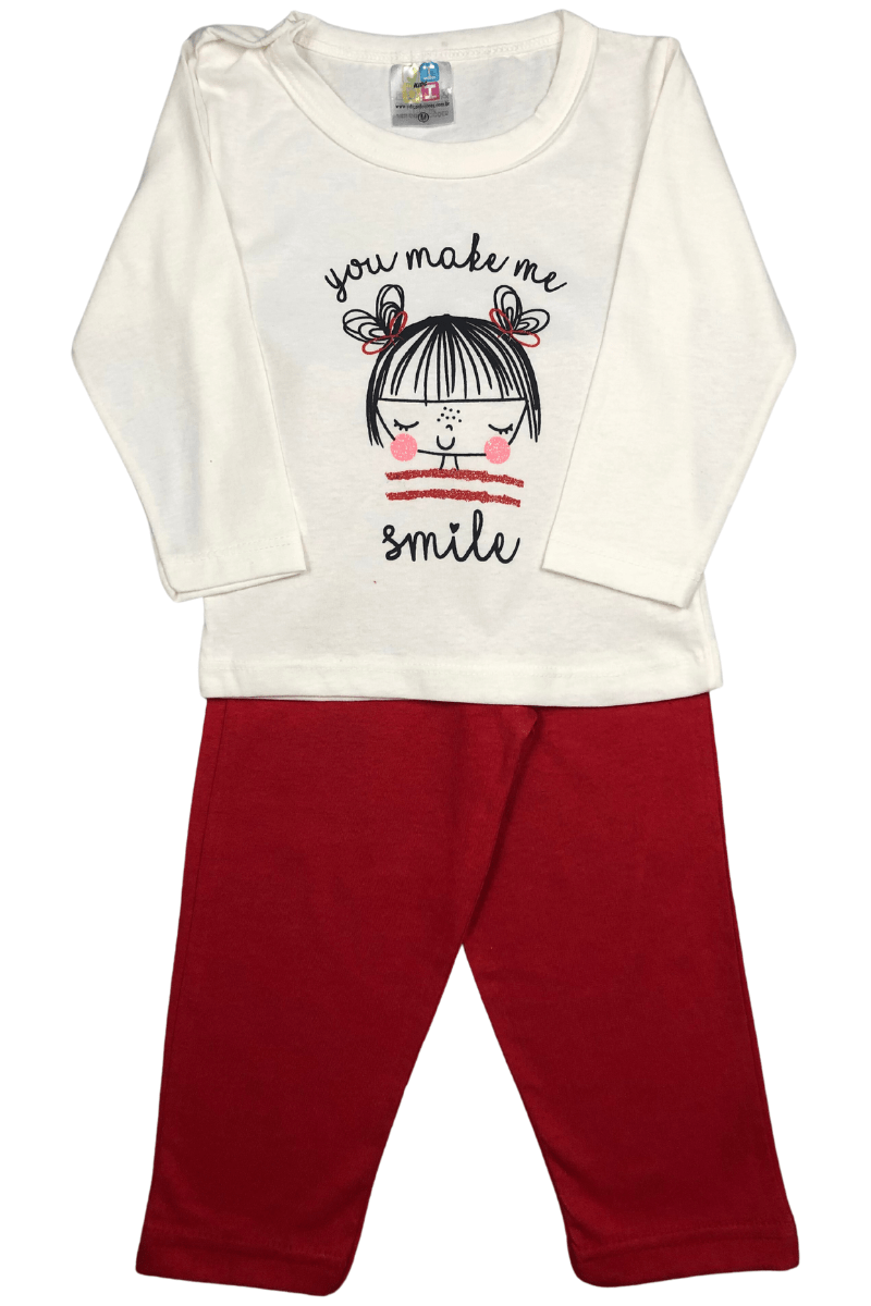 Conjunto Pijama Bebê Menina Smile Vermelho - Jidi Kids