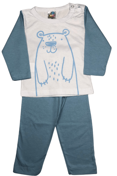 Conjunto Pijama Bebe Inverno Menino Ursinho Azul Claro Jidi Kids