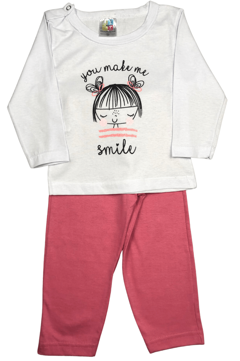 Conjunto Pijama Bebê Menina Smile Rosa - Jidi Kids