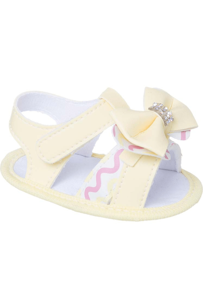 Sandália Para Bebê Laço E Strass Amarelo - Keto Baby