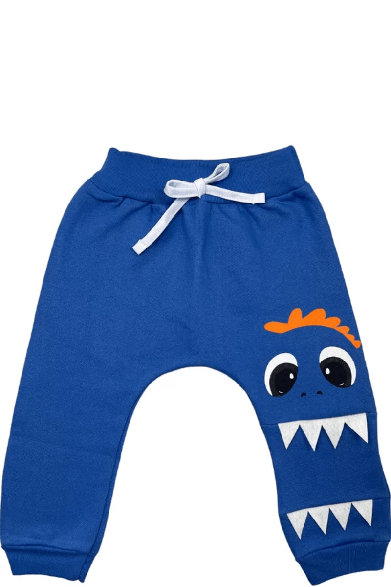 Calça Em Moletom Menino Monstrinho Azul Royal - Pimentinha Kids
