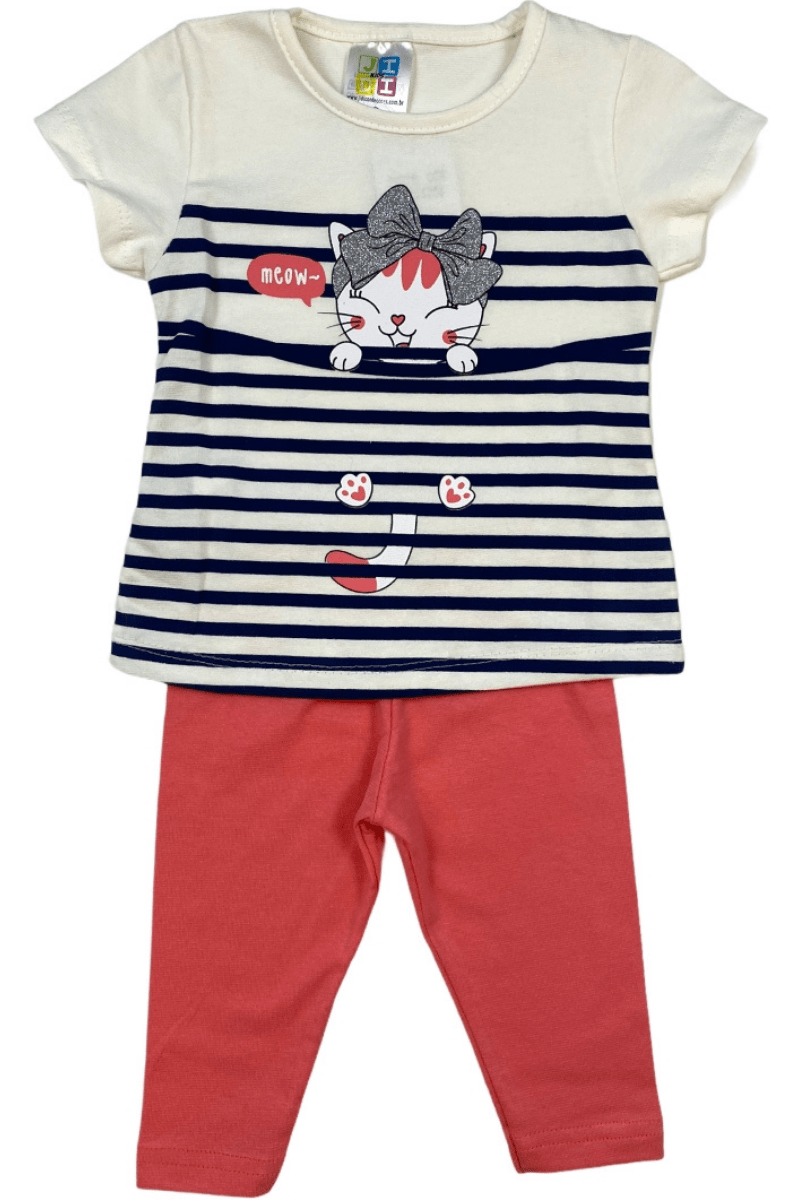 Conjunto Bebê Menina Meow Off White - Jidi Kids