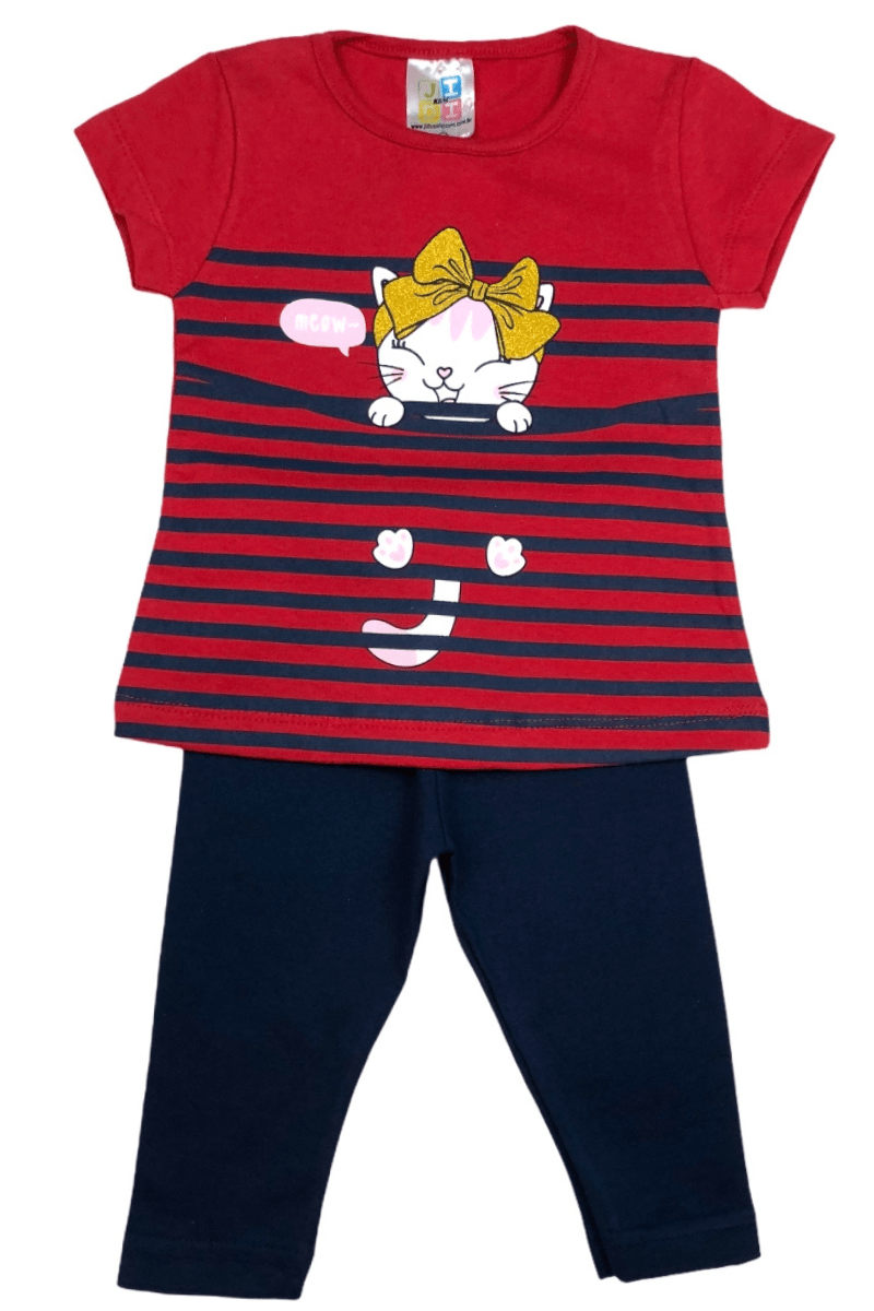 Conjunto Bebê Menina Meow Vermelho - Jidi Kids