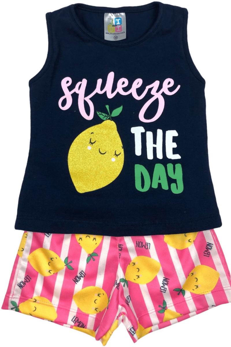 Conjunto Bebê Menina The Day Azul Marinho - Jidi Kids