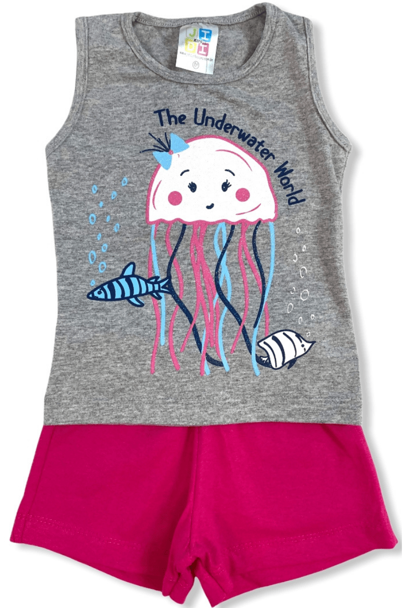 Conjunto Bebê Menina Peixinhos Cinza - Jidi Kids
