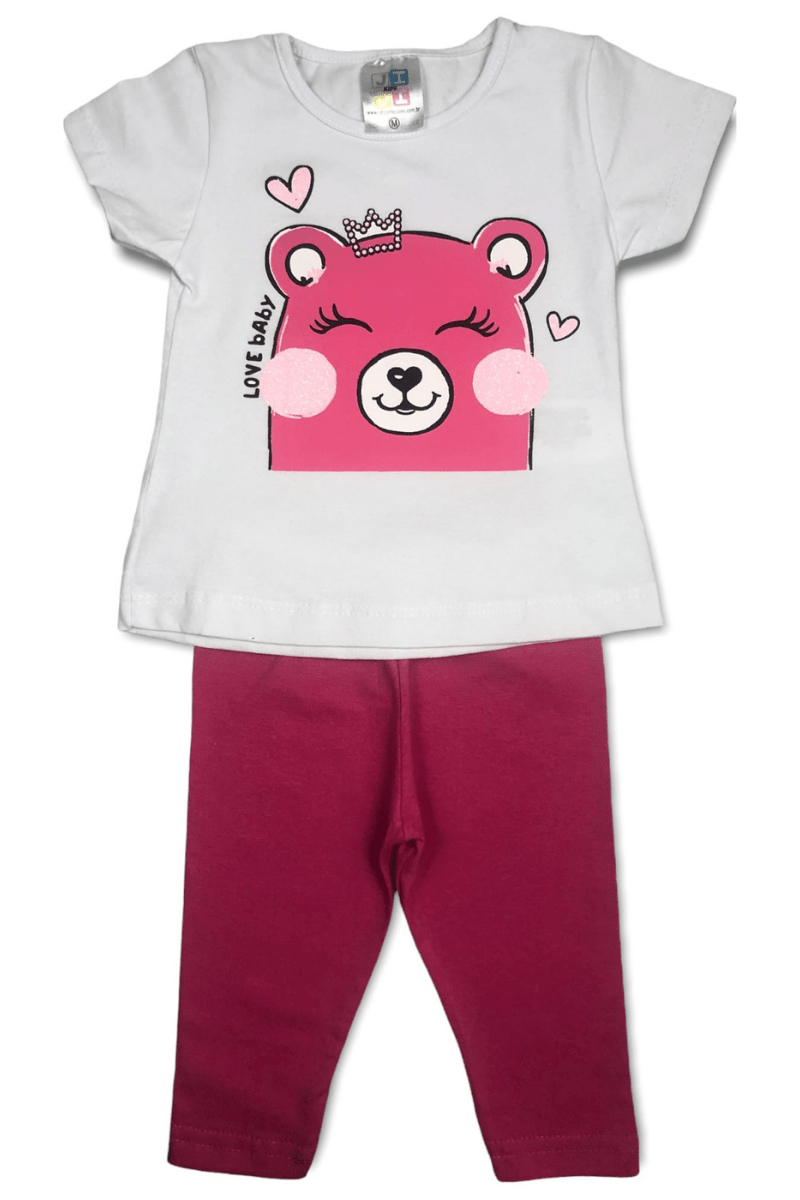 Conjunto Bebê Menina Urso Love Branco - Jidi Kids