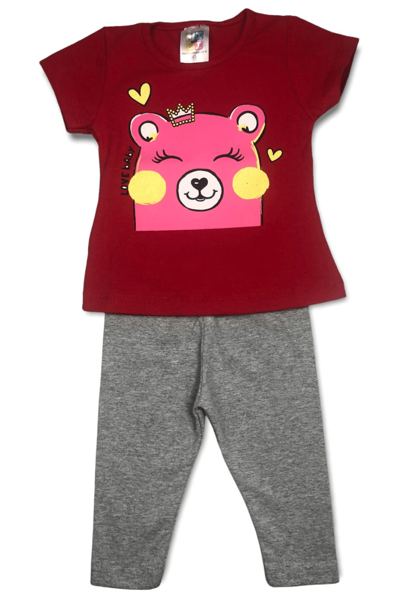 Conjunto Bebê Menina Urso Love Vermelho - Jidi Kids