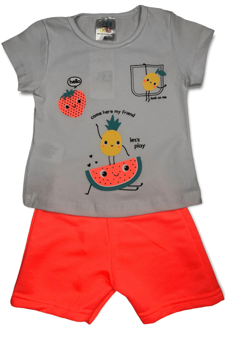 Conjunto Bebê Menina Frutas Branco - Jidi Kids