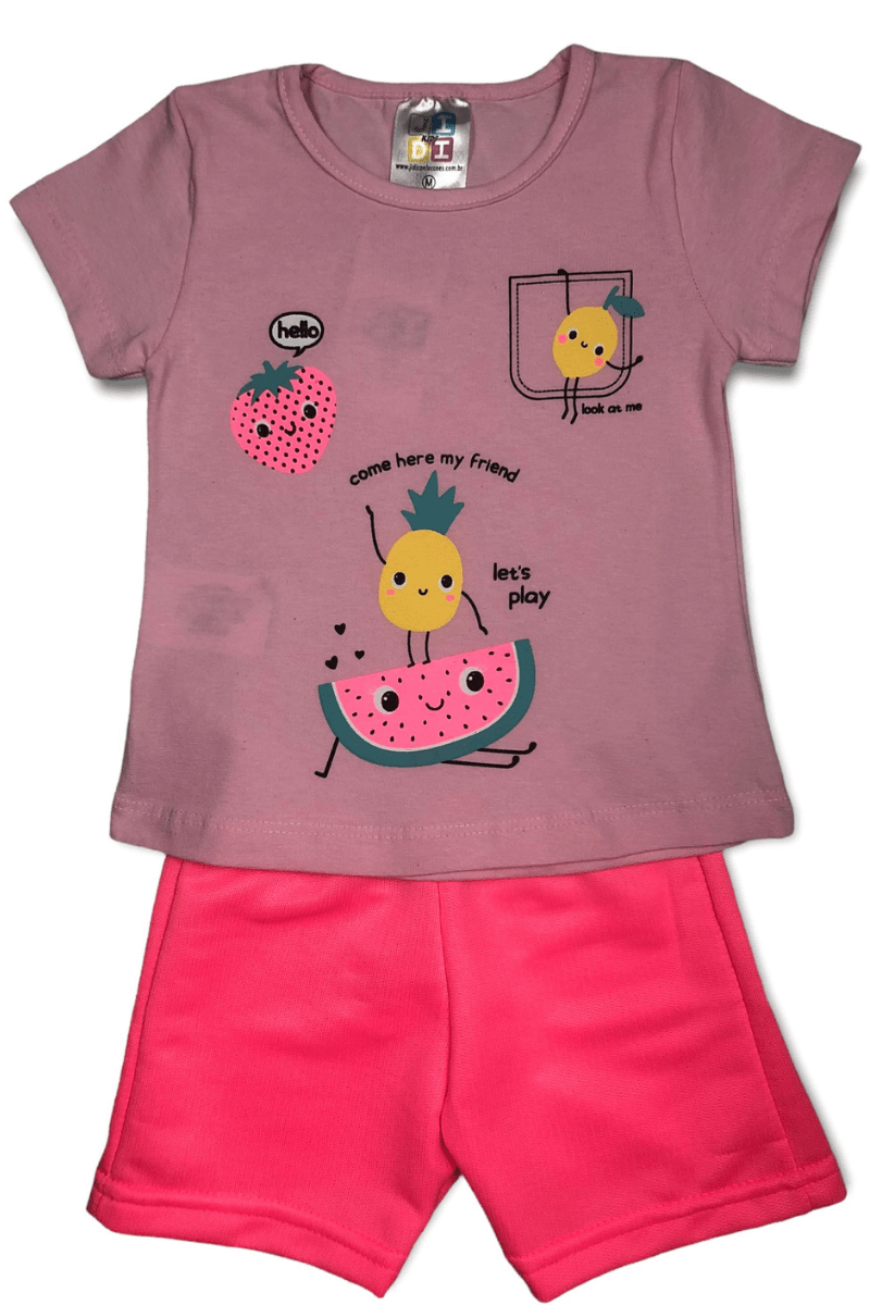 Conjunto Bebê Menina Frutas Rosa Claro - Jidi Kids