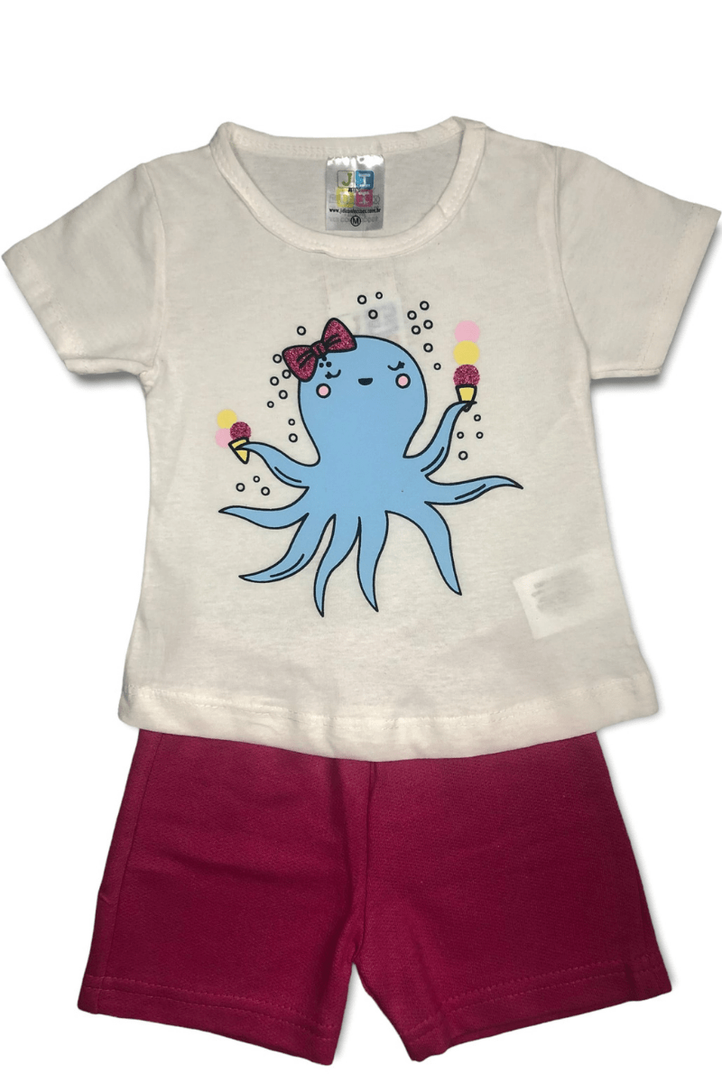 Conjunto Bebê Menina Polvo Off White - Jidi Kids