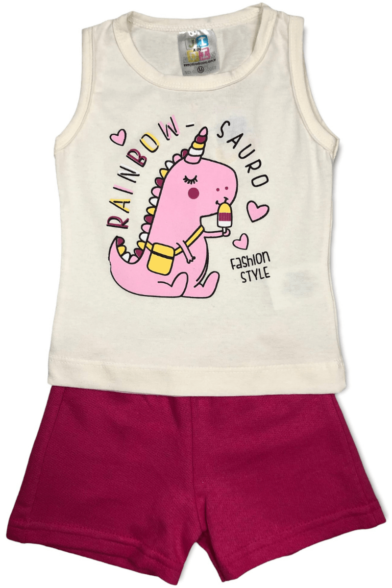 Conjunto Bebê Menina Rainbow Sauro Off White - Jidi Kids