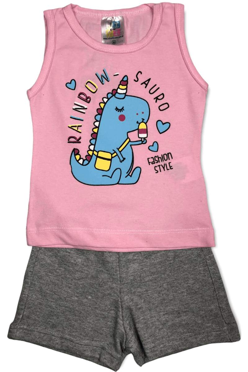 Conjunto Bebê Menina Rainbow Sauro Rosa - Jidi Kids