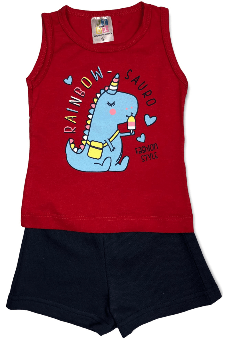 Conjunto Bebê Menina Rainbow Sauro Vermelho - Jidi Kids