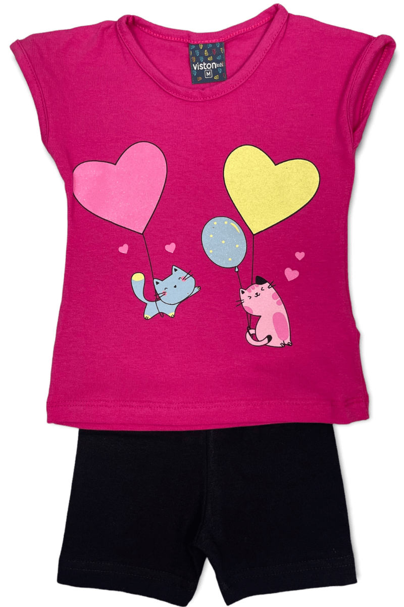 Conjunto Bebê Menina Gatinhos E Baloes Pink - Viston Kids