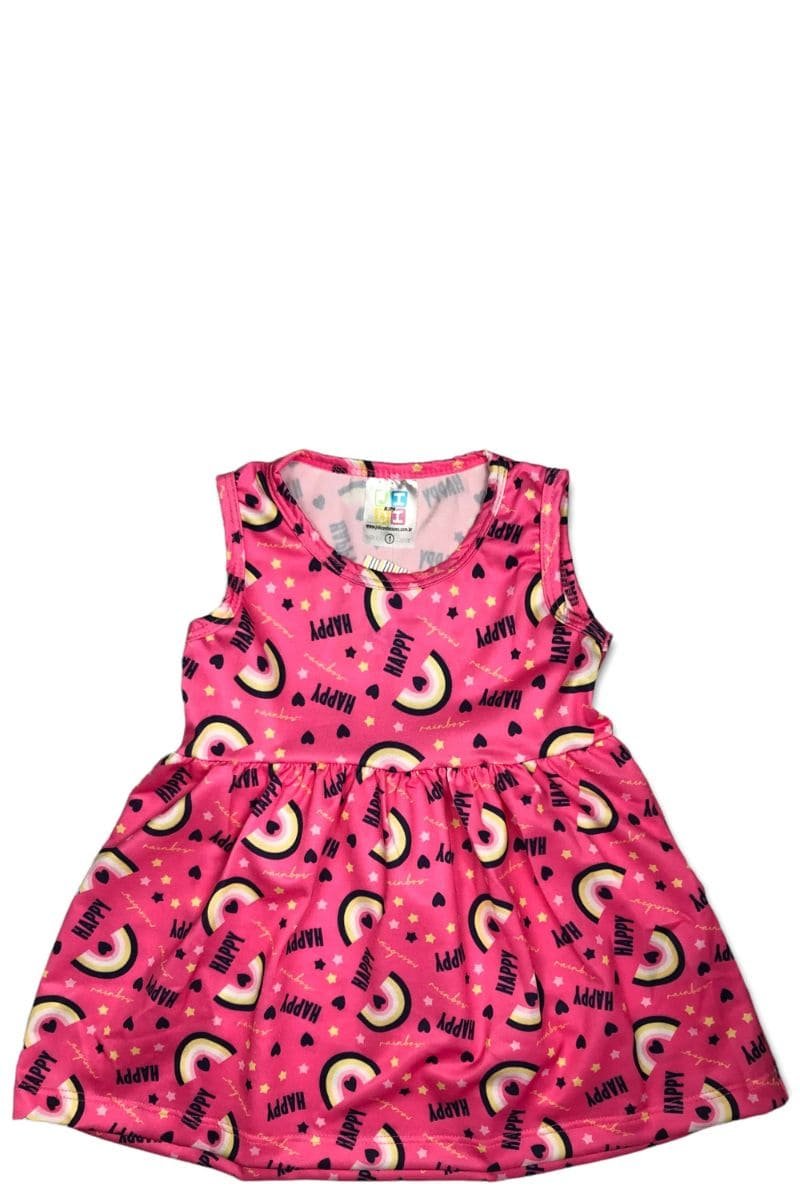 Vestido Menina Happy Arco Íris Rosa - Jidi Kids