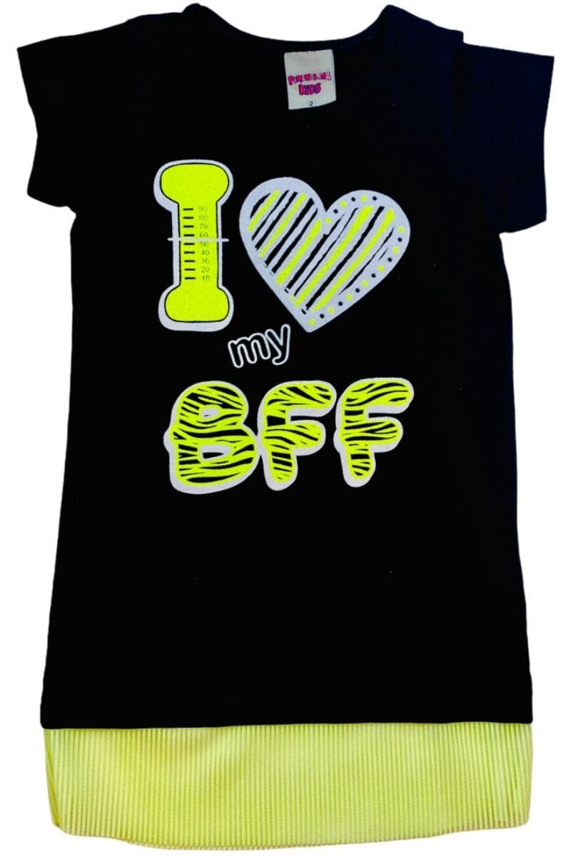 Vestido Bebê Menina I Love My Bff Preto - Pimentinha Kids