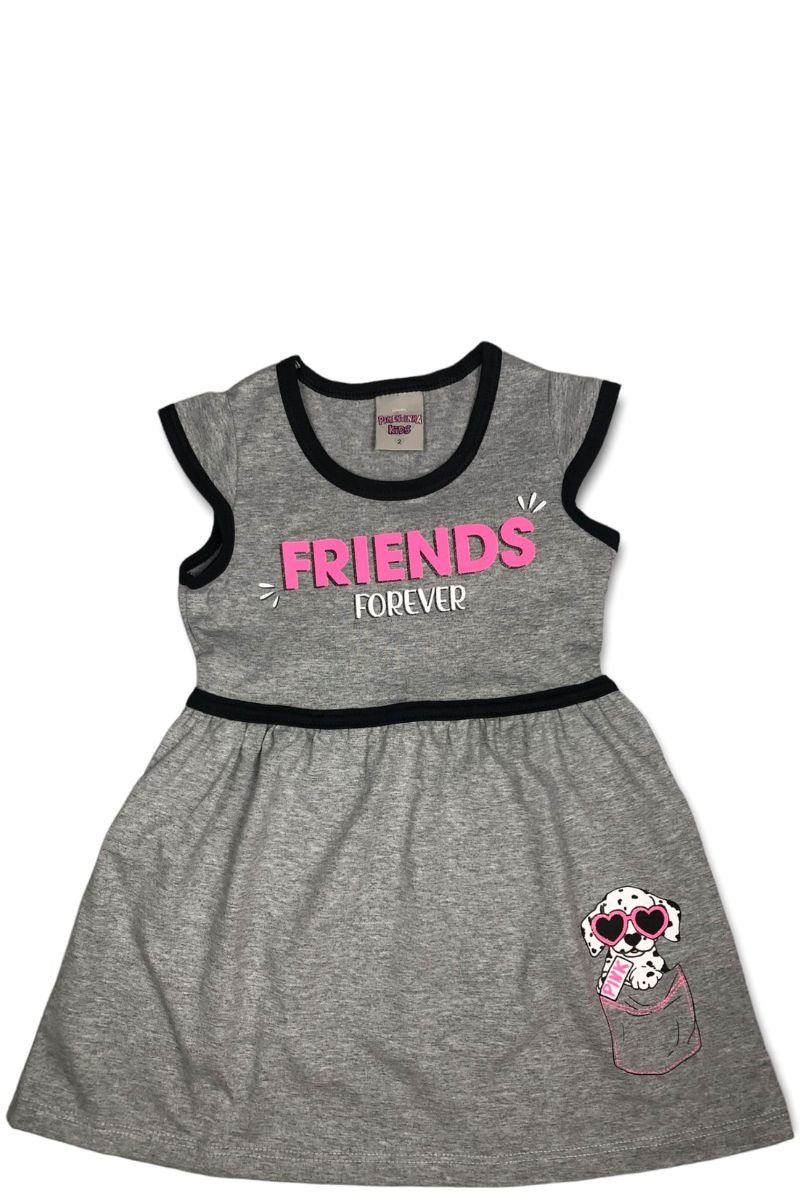 Vestido Menina Friends Forever Cinza - Pimentinha Kids