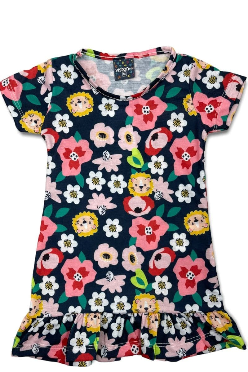 Vestido Bebê Menina Flores Azul Marinho - Viston Kids