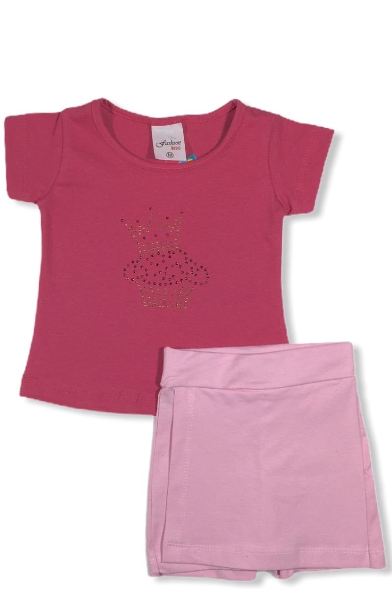 Conjunto Blusa Coroa Strass Com Short Ciclista Cotton