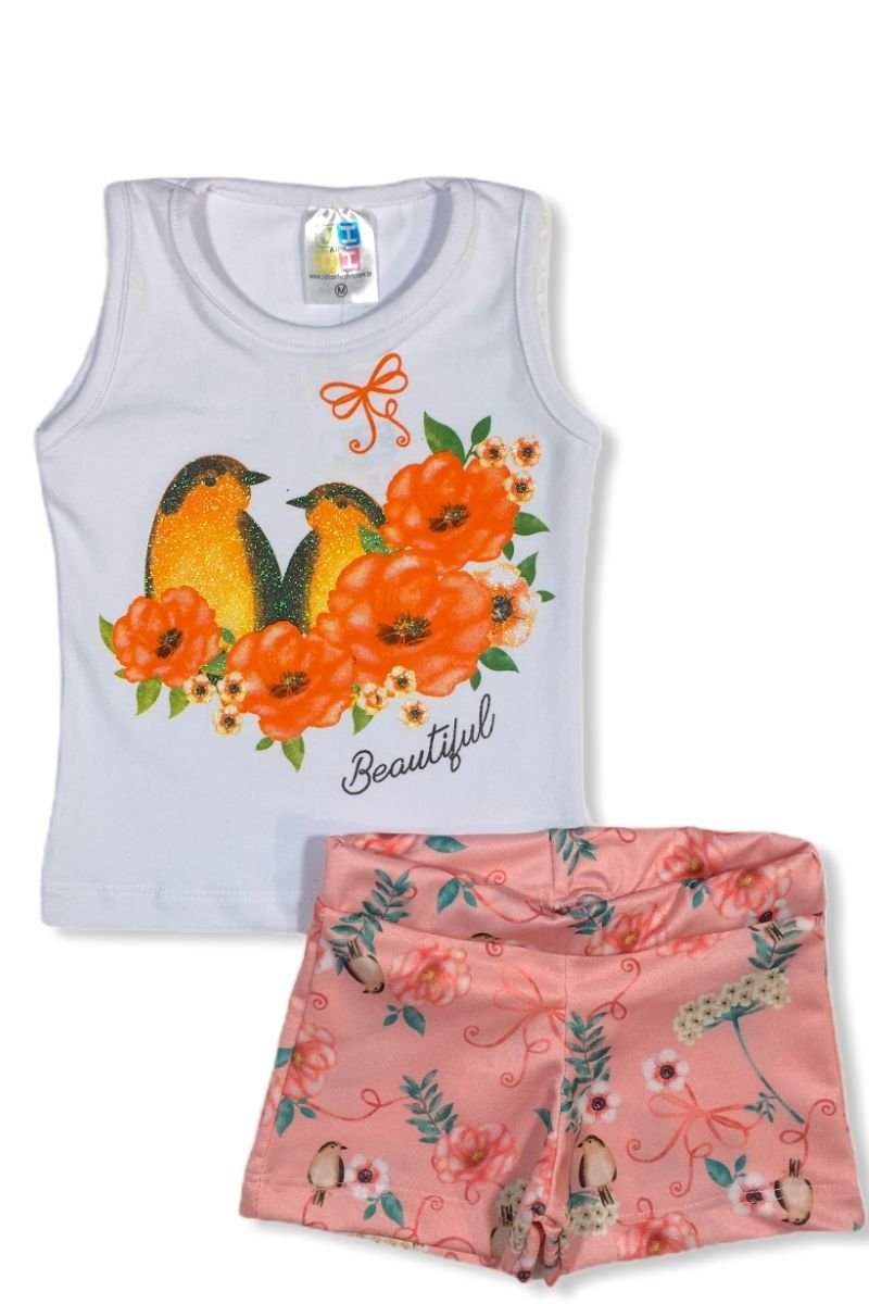 Conjunto Regata Passarinhos Beautiful Com Shot Crepe