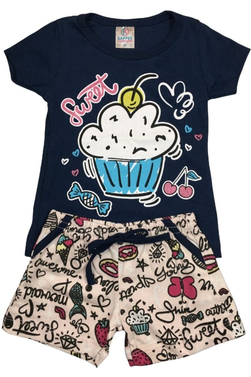 Conjunto Bebê Menina Sweet Azul Marinho Kappes