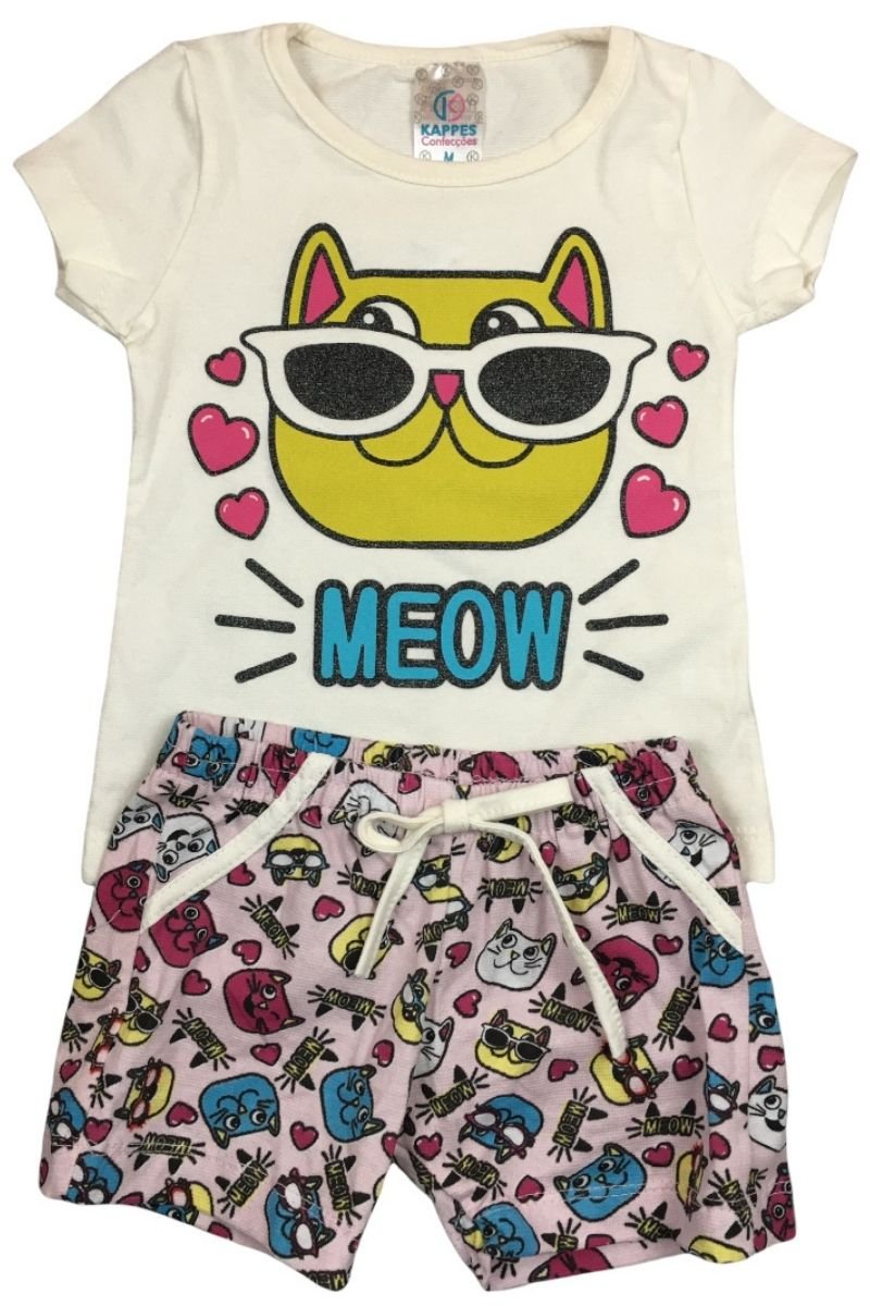 Conjunto Bebê Menina Gatinha Meow Off White Kappes