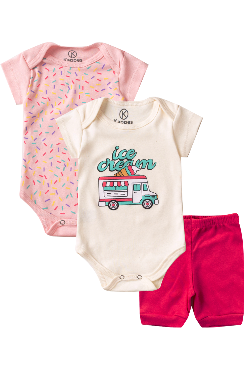 Kit Body Bebê Verão Menino 3 Peças Coracao Kappes