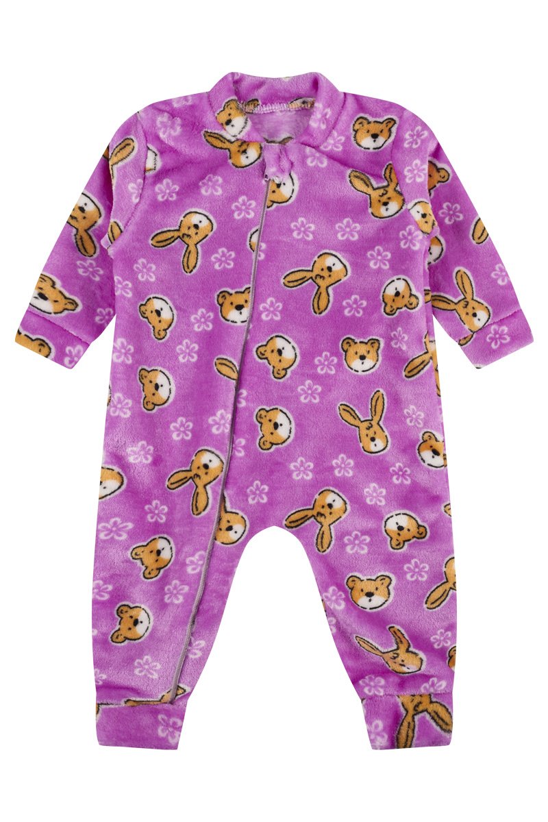 Macacão Fleece Bebê Menina Urso Roxo Freedom Baby