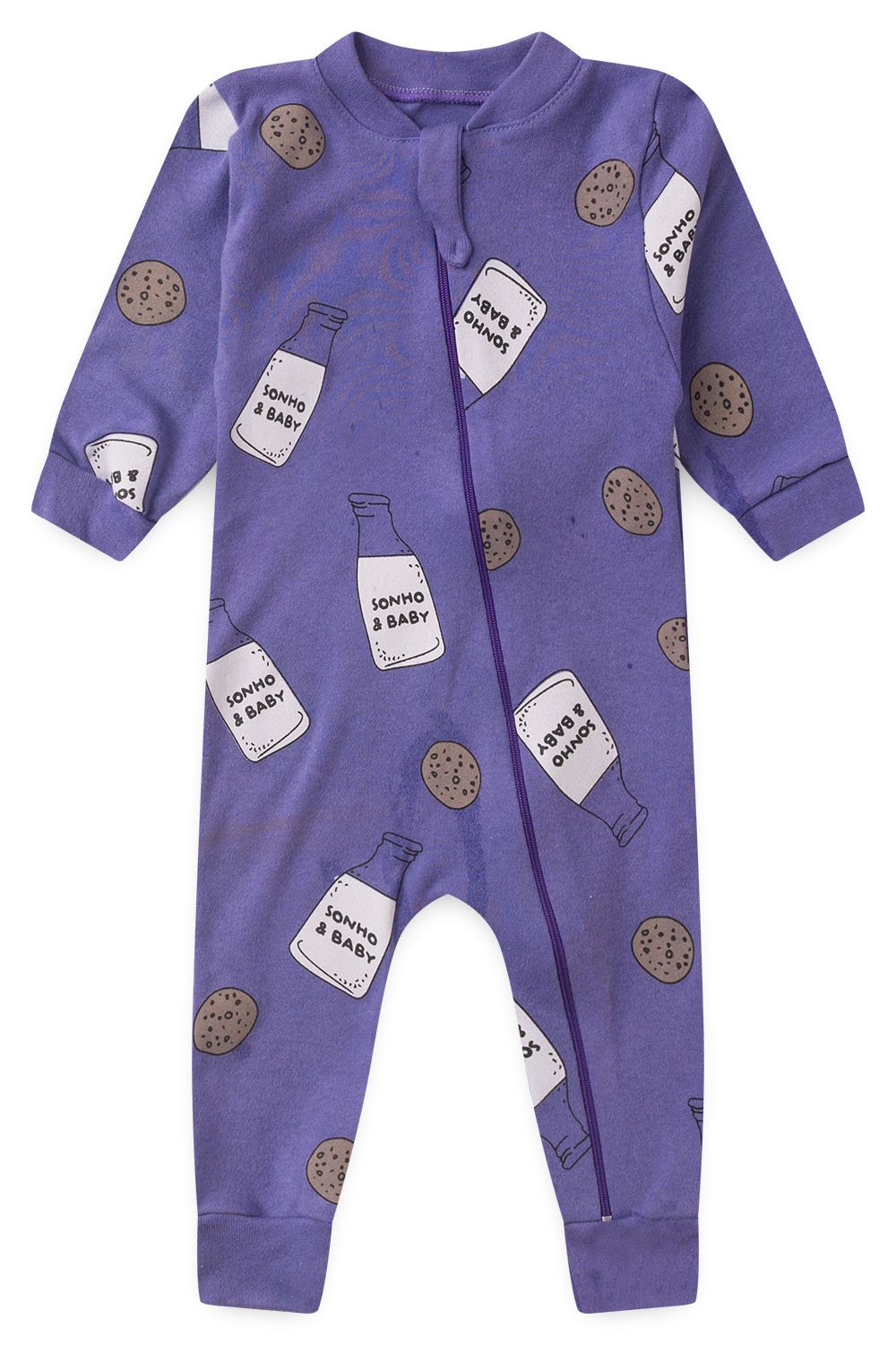 Macacão Bebê Menina Leite E Biscoito Roxo - TonTon Kids