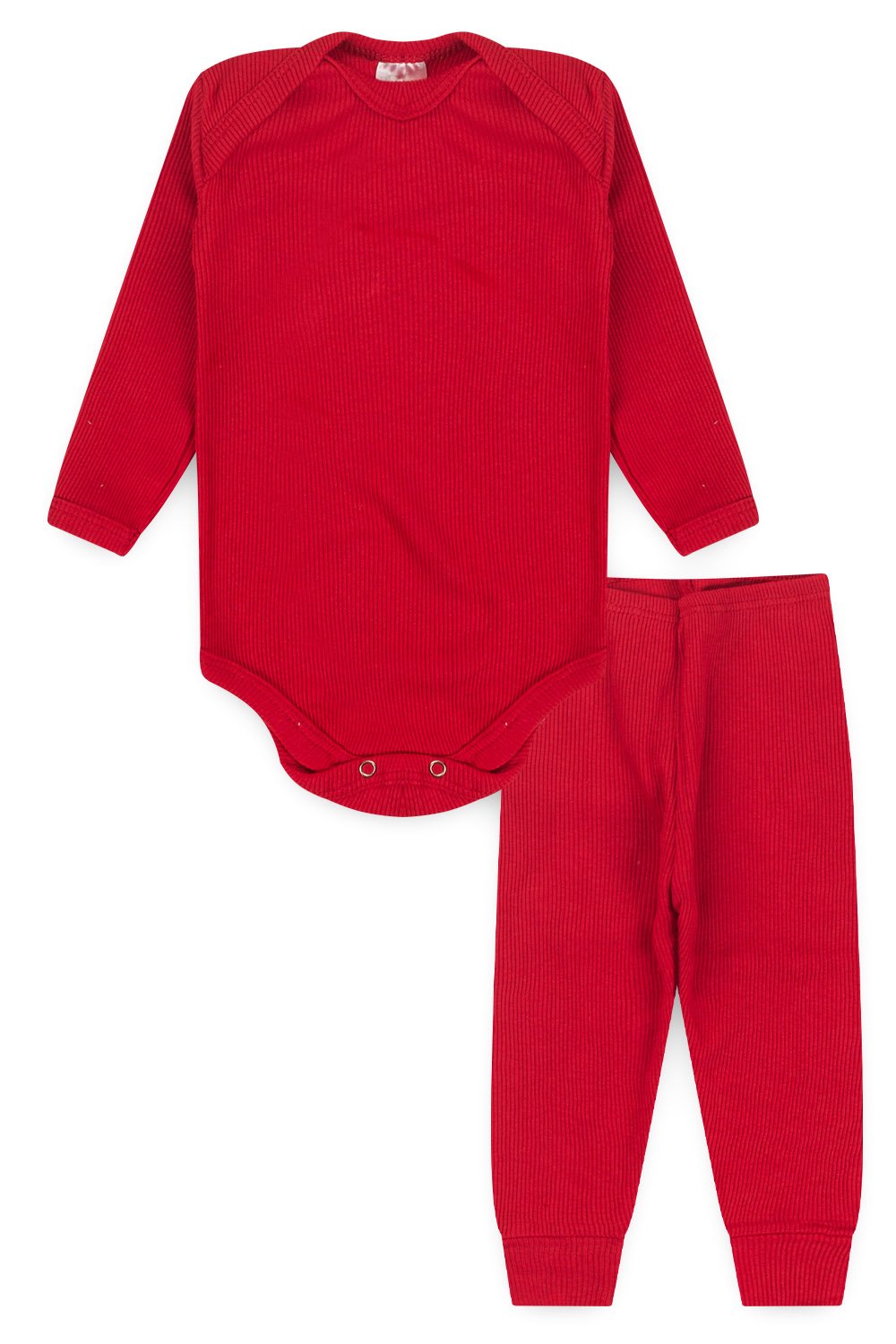 Conjunto Body Bebê Inverno Unissex 2 Peças Canelado Vermelho - TonTon Kids