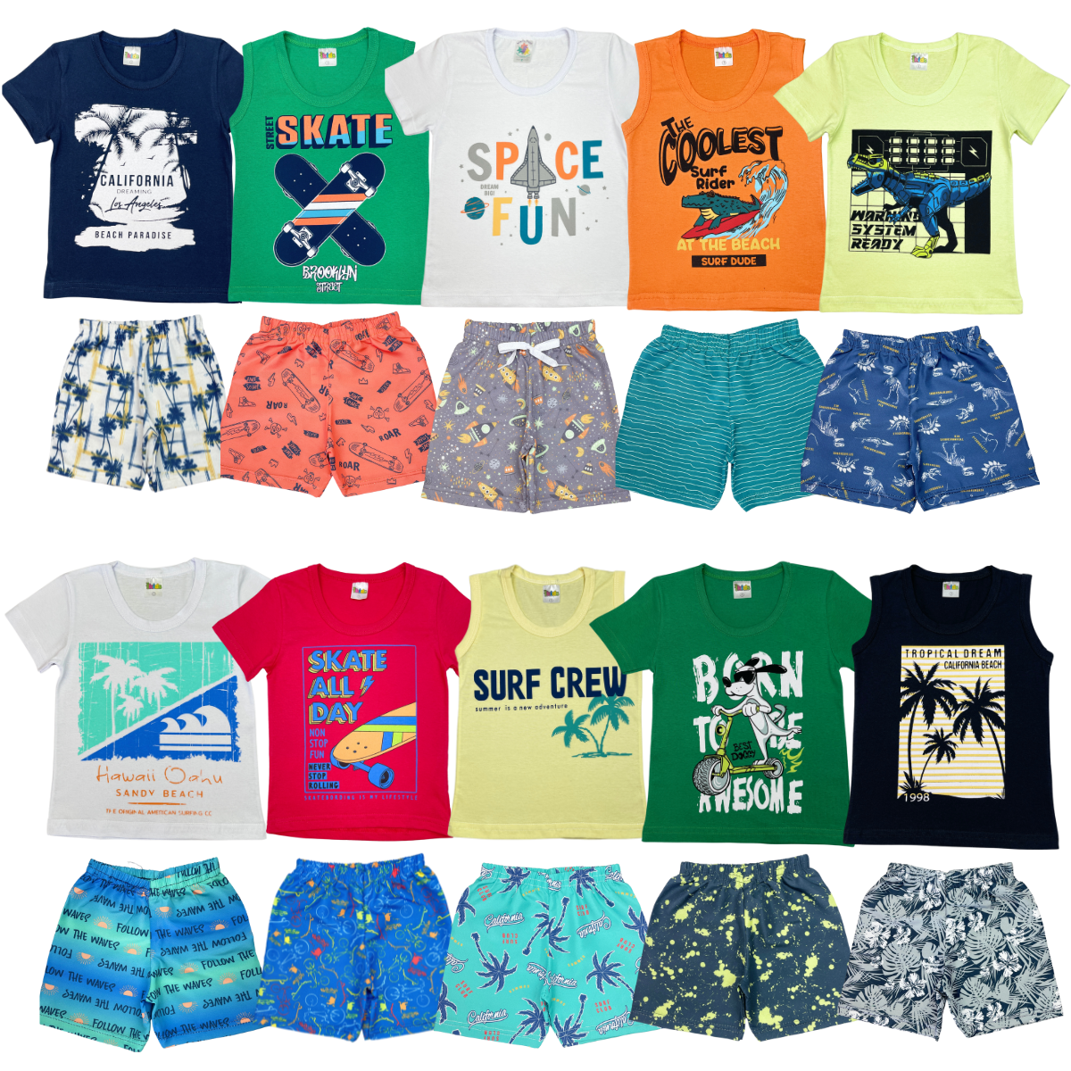 Kit Sortido 4 Conjuntos Roupa Infantil Menino Masculino Atacado Barato Verão 1 Ao 10