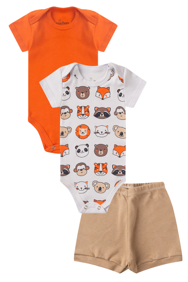 Kit Body Bebê Verão Menino 3 Peças Animais Branco - TonTon Kids