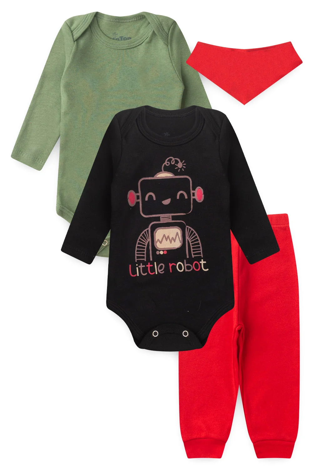 Kit Body Bebê Menino 4 Peças Manga Longa Robo Preto - TonTon Kids